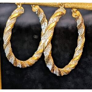 Marked 925 Silver 1.25" Twisted Star Dust French Hinge Hoop Earrings